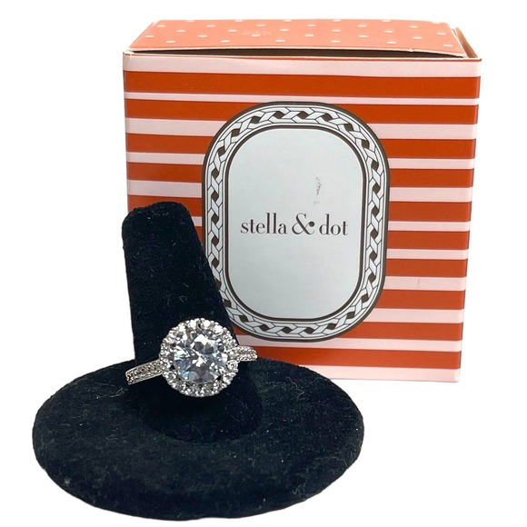 NEW Stella & Dot ELINA CZ Cubic Zirconia Halo Ring Silver Rhodium Retired Sz 8 - Picture 6 of 16